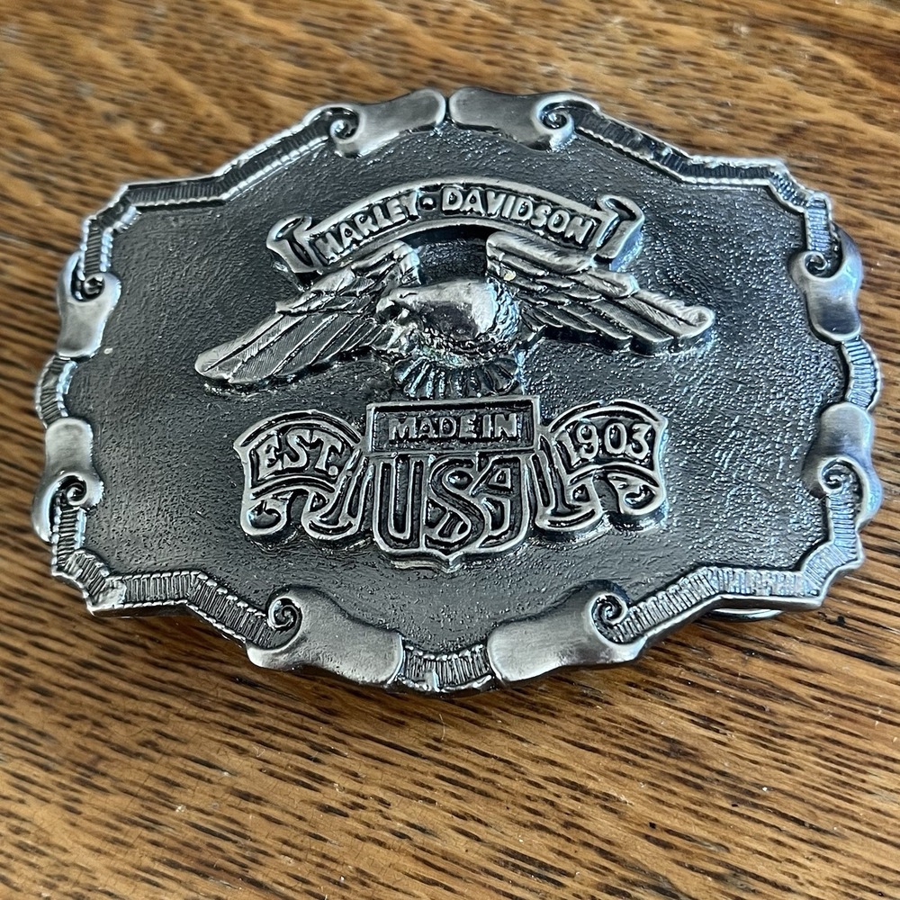 Vintage Harley Davidson Belt Buckle Made In USA Silver Tone Eagle Biker Metal